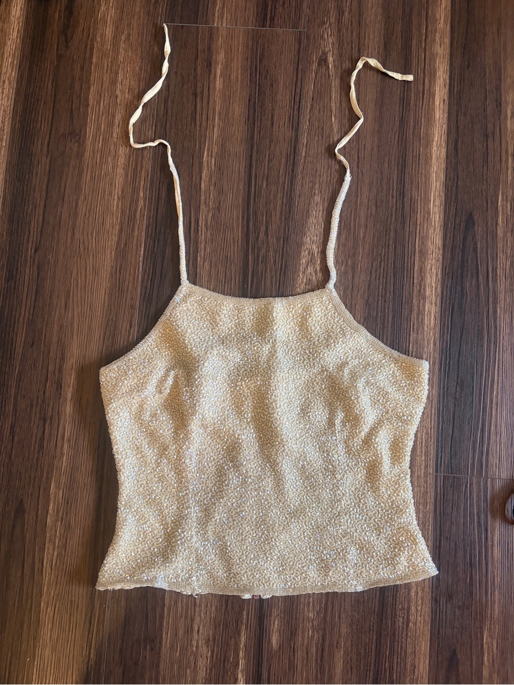 Beaded Y2 Ivory halter Strap Women’s Tank Top